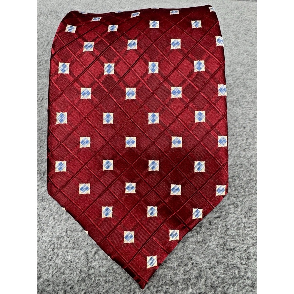 Extra Long Silk Tie 63" Red Geometric Diamond Pattern XL Necktie